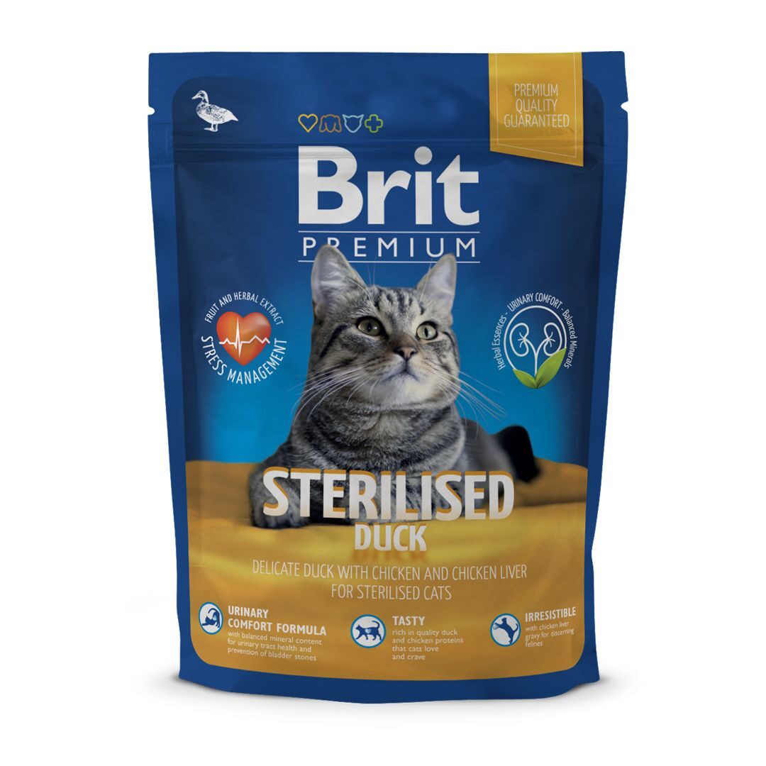 BRIT Premium Сухой корм для стерилизованных кошек с уткой, курицей и куриной печенью 1,5 кг