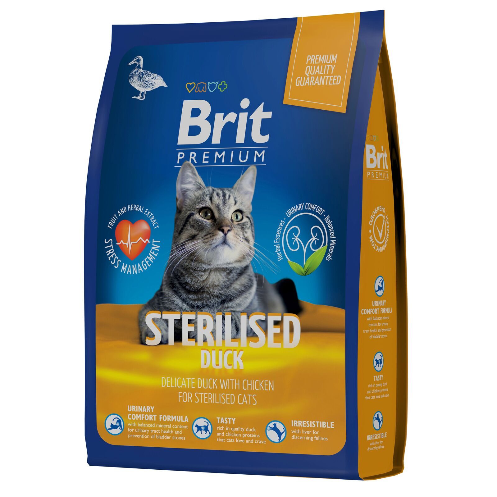 BRIT Premium Cat Сухой корм для взрослых стерилизованных кошек с уткой и курицей 2,5 кг